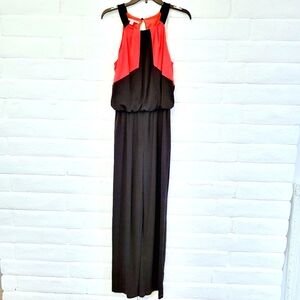 Maggy London Women's Small Sleeveless Red and Black Color Block Jumpsuit